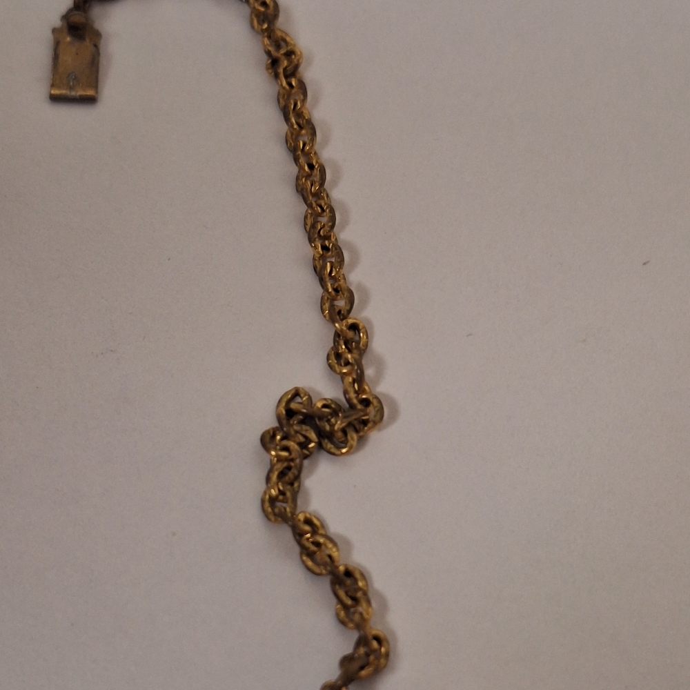 Antique Riviere Art Deco Gold Tone Sapphire Blue Glass Necklace 15" 1920s 1930s - Picture 6 of 16